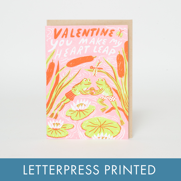 You Make My Heart Leap Valentine Mini Letterpress Greeting Card by Phoebe Wahl