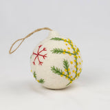 Holiday Felt Ball Ornament Hand Embroidered White Assorted