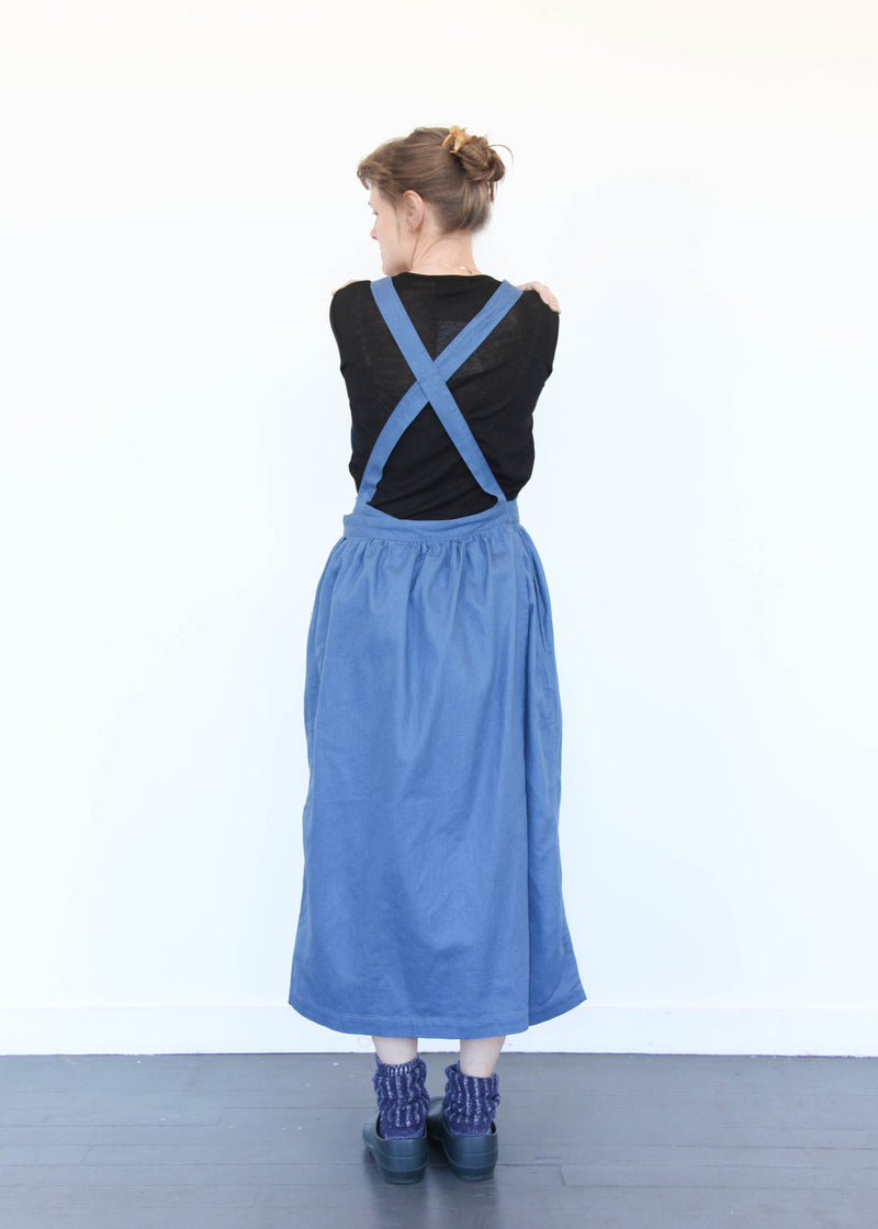 Cotton/Linen Vintage Twill Apron Dress - Blue