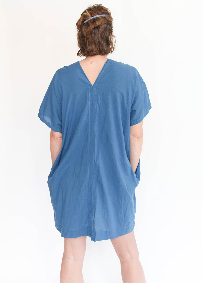 Oversized V-Neck Dress - Blue