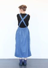 Cotton/Linen Vintage Twill Apron Dress - Blue