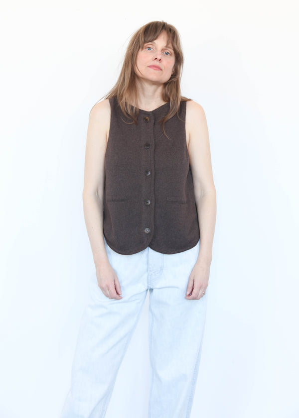 Boat- Neck Waistcoat Brown