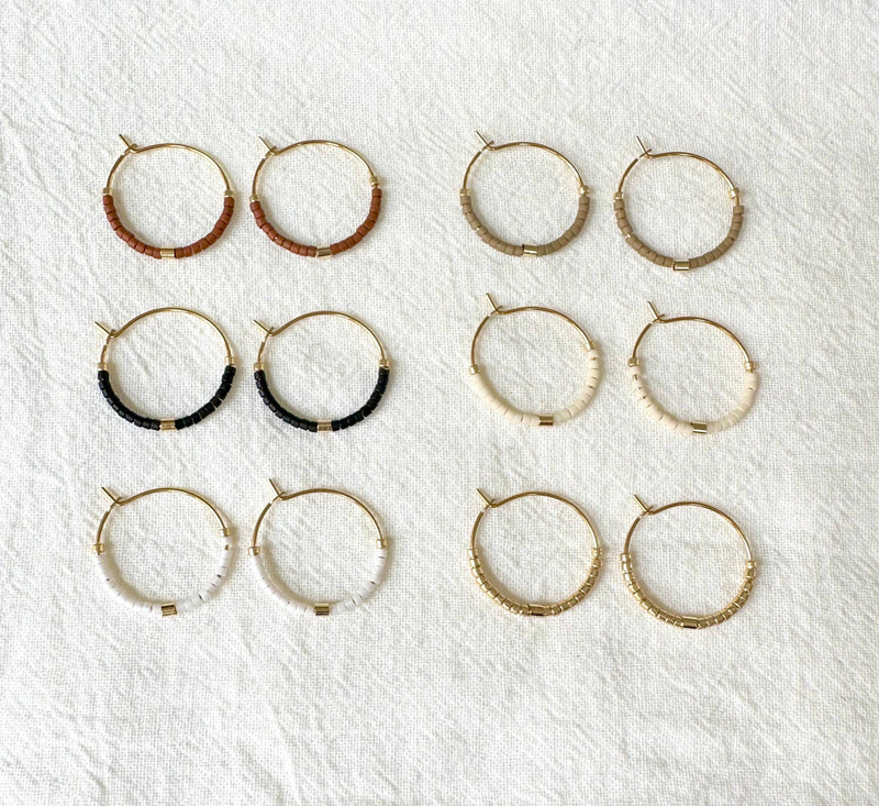 Tiny Muted Gold Bar Hoop Earrings