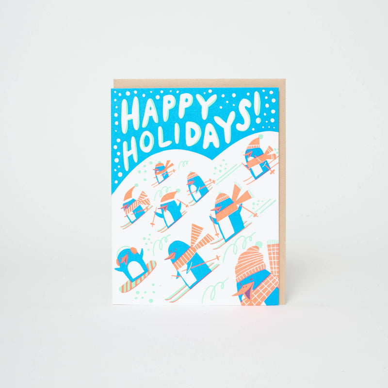 Happy Holidays Penguins Letterpress Greeting Card by Hello!Lucky