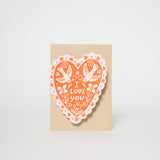 Love Birds Heart Letterpress Greeting Card by Phoebe Wahl