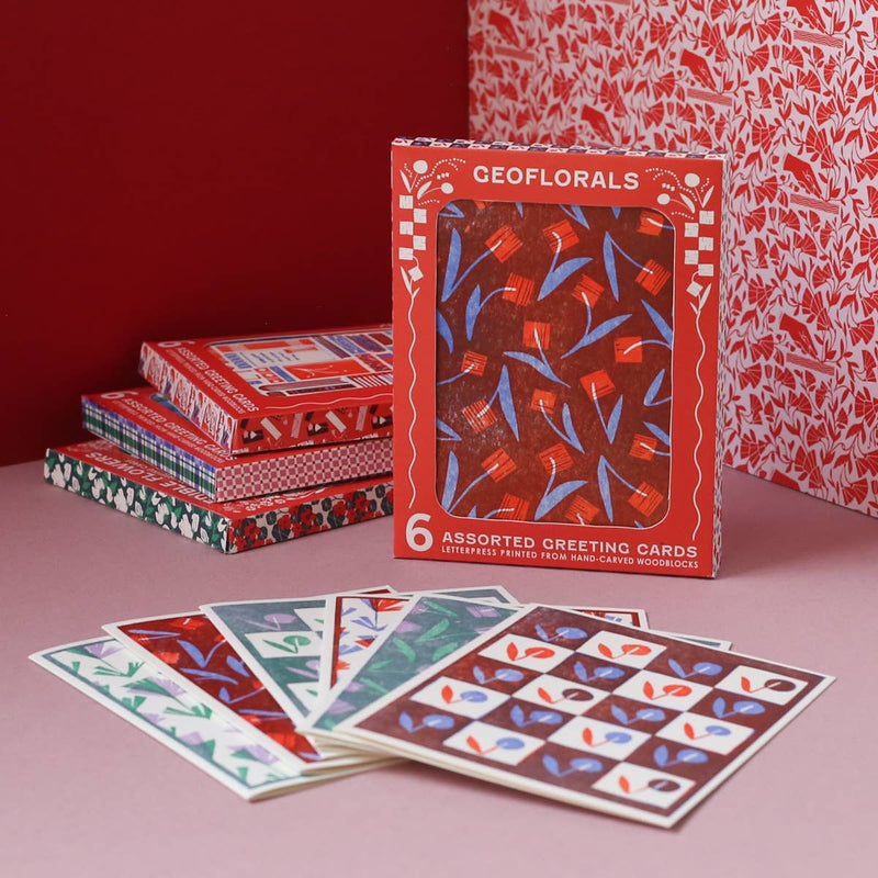 Geoflorals Assorted Cards Letterpress Set of 6