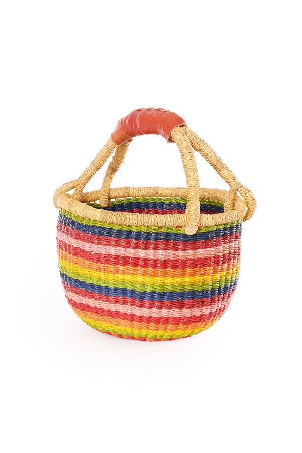 Rainbow Chaser Baby Bolga Basket with Leather Handle