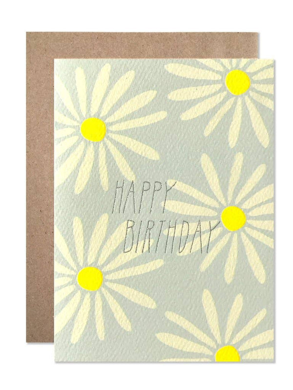 Birthday Daisies With Silver Glitter Foil Card