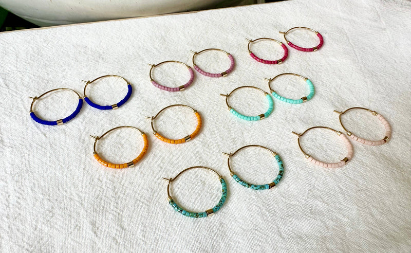 Tiny Colorful Gold Bar Hoop Earrings