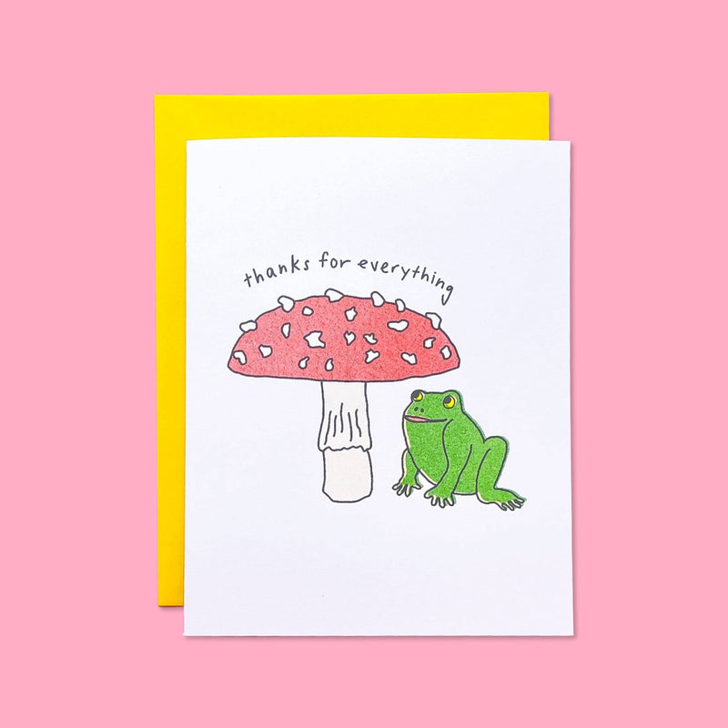 Thanks for Everything Frog and Mushroom Risograph Card