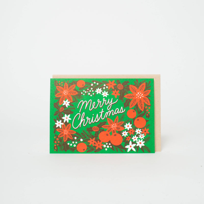 Poinsettia Merry Christmas Letterpress Greeting Card Set