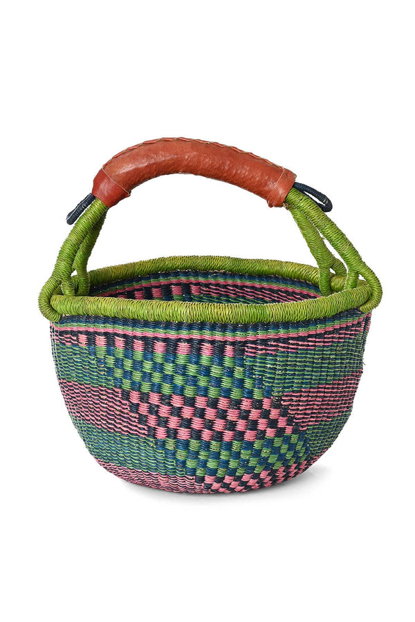 Assorted Medium Ghanaian Bolga Basket with Leather Handle