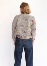 Hand Knit Pullover with Embroidery - Gray