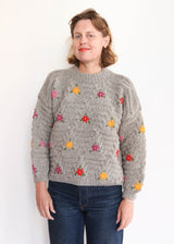 Hand Knit Pullover with Embroidery - Gray