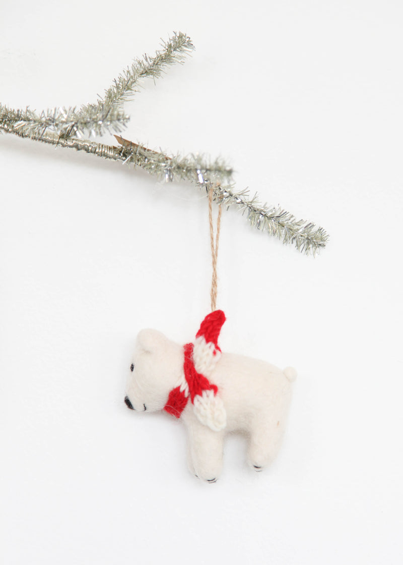 Felt Ornament - Polar Bear With Scarf