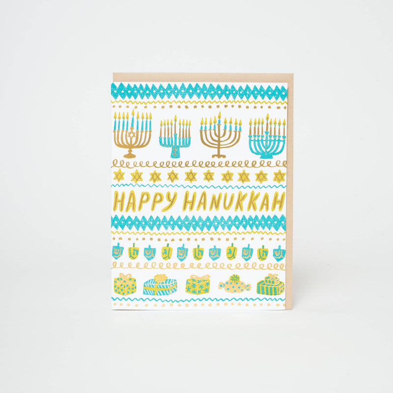 Hanukkah Stripes Letterpress Greeting Card by Phoebe Wahl