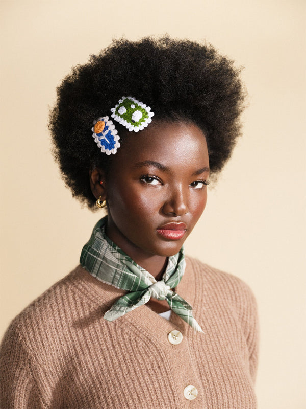 Sheepish Pastures Crochet Hair Clips - Green