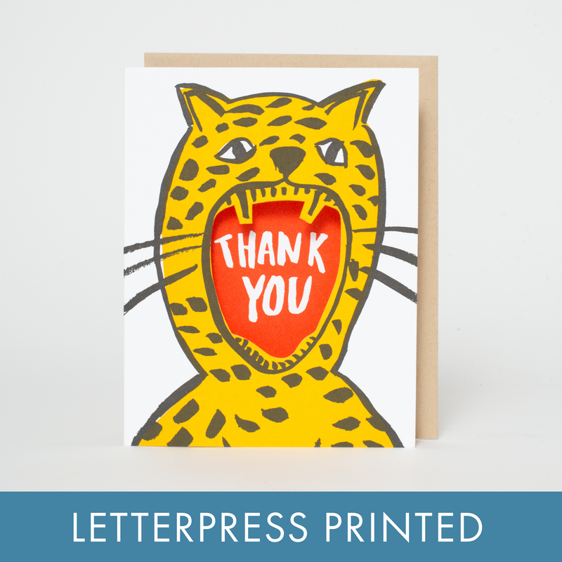 Thank You Cheetah Die-cut Letterpress Greeting Card by Egg Press