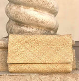 Rattan Clutch with Batik Print Lining - Ivory