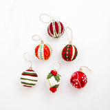 Holiday Felt Ball Hand Embroidered - Red Assorted
