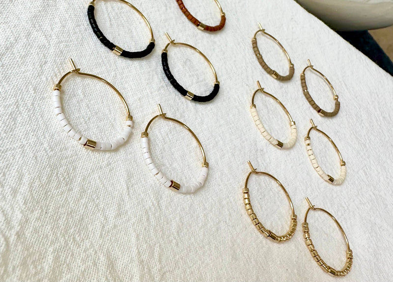Tiny Muted Gold Bar Hoop Earrings