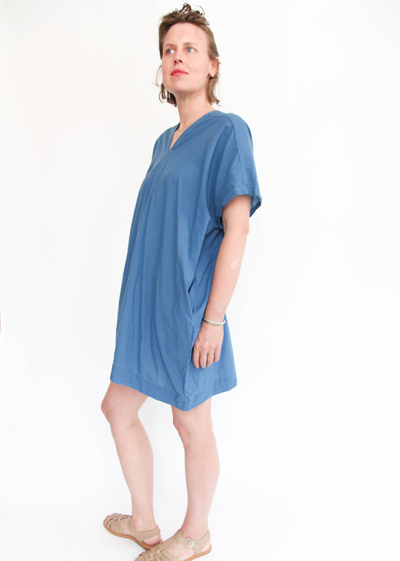 Oversized V-Neck Dress - Blue