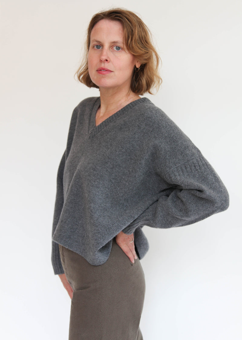 Aura V-Neck Sweater - Grey