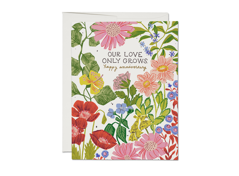 Our Love Only Grows anniversary greeting card
