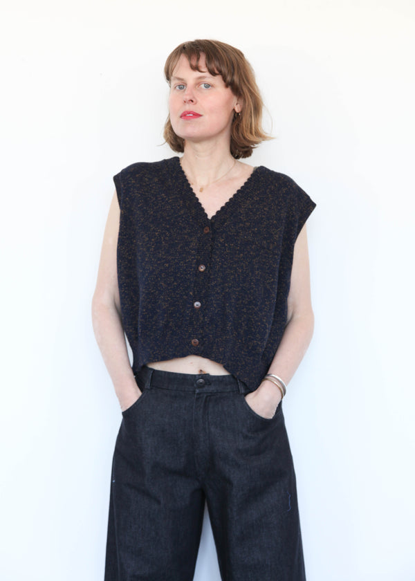 Flecked Cotton Waistcoat Navy