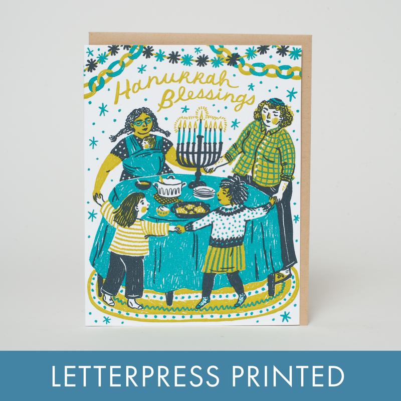 Hanukkah Blessings Letterpress Greeting Card by Phoebe Wahl