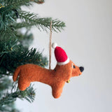 Felt Dachshund Dog with Christmas Hat