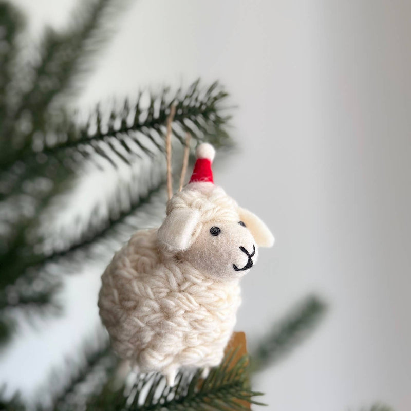 Felt Sheep Ornament With Santa Hat