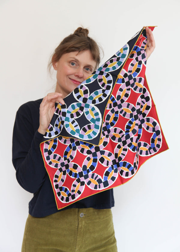 Silk Twofer Scarf Rings Quilt - Navy