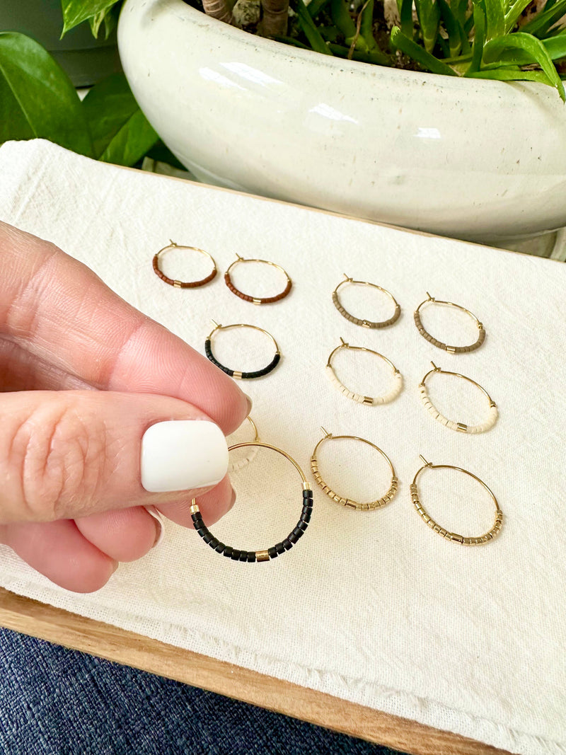 Tiny Muted Gold Bar Hoop Earrings