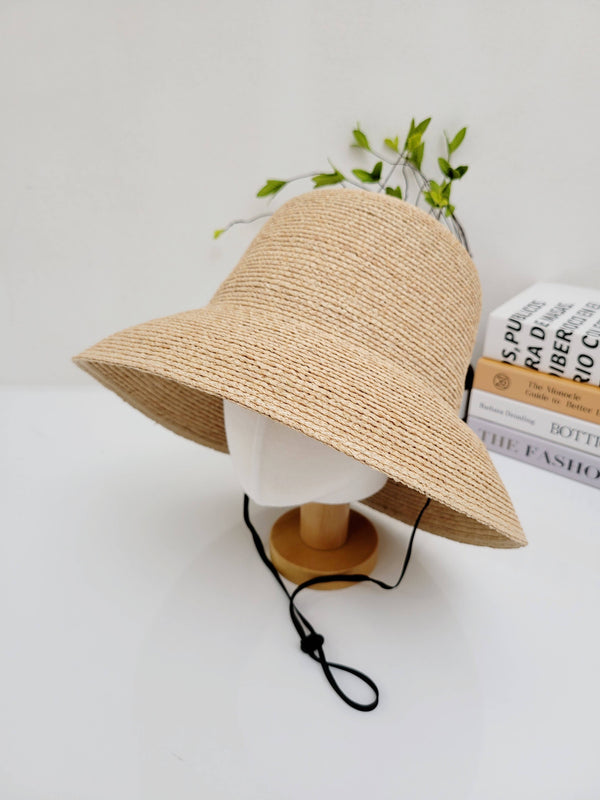 100% Natural Raffia Beach Hat, removable chin strap