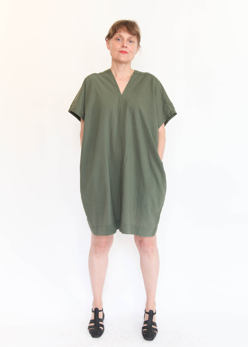 Oversized V-Neck Dress - Army