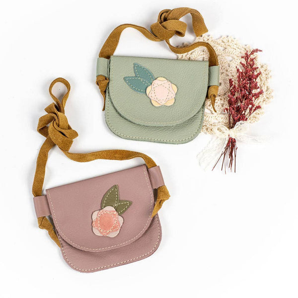 Flowers on Dusty Rose or Tea Green Leather PURSE Toddler & K