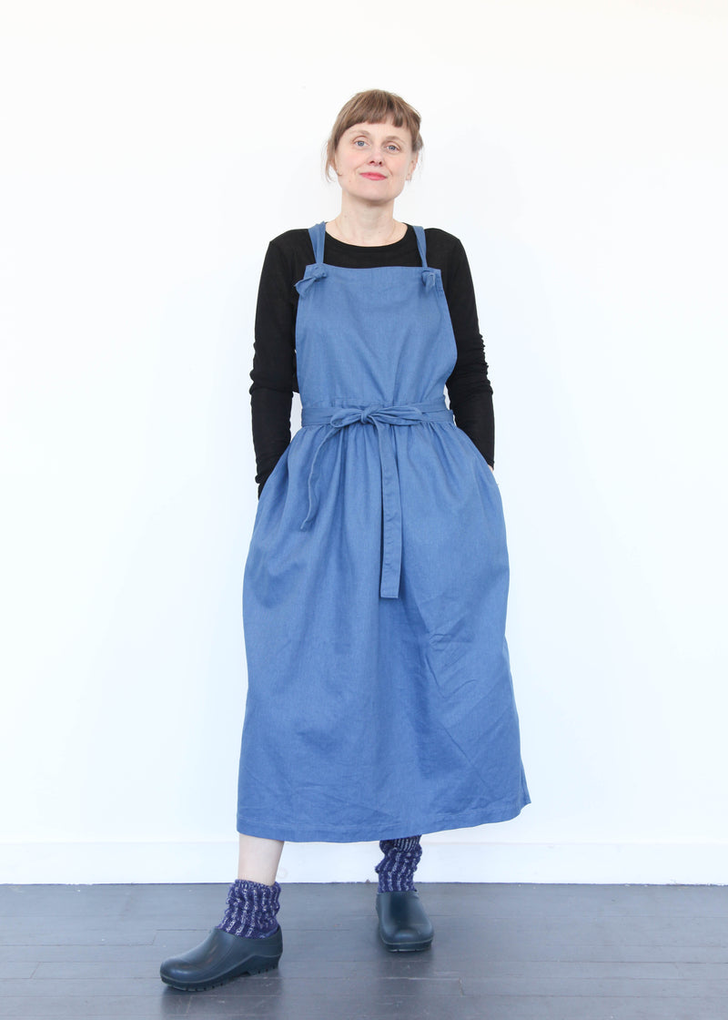 Cotton/Linen Vintage Twill Apron Dress - Blue