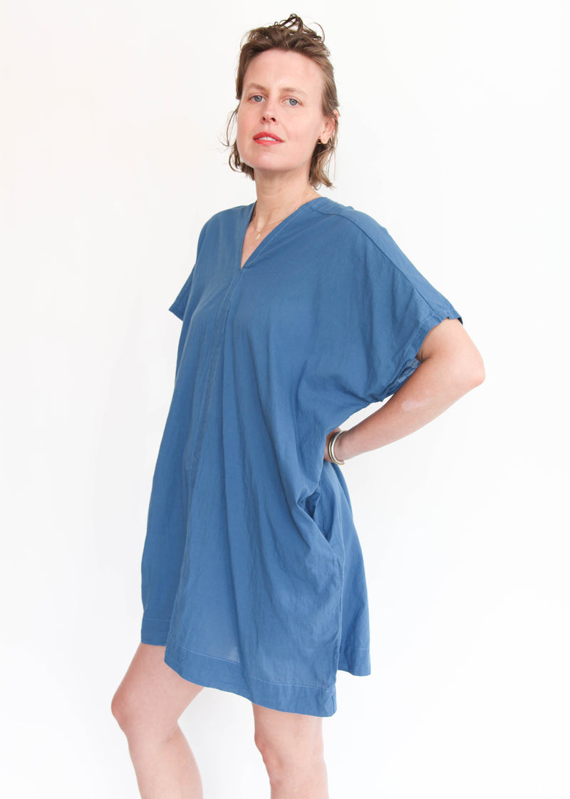 Oversized V-Neck Dress - Blue