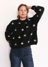 Hand Knit Pullover with Embroidery - Black