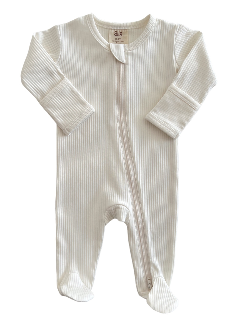 Ivory / Organic Ribbed Zip Footie (Baby - Kids)