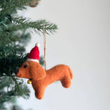 Felt Dachshund Dog with Christmas Hat