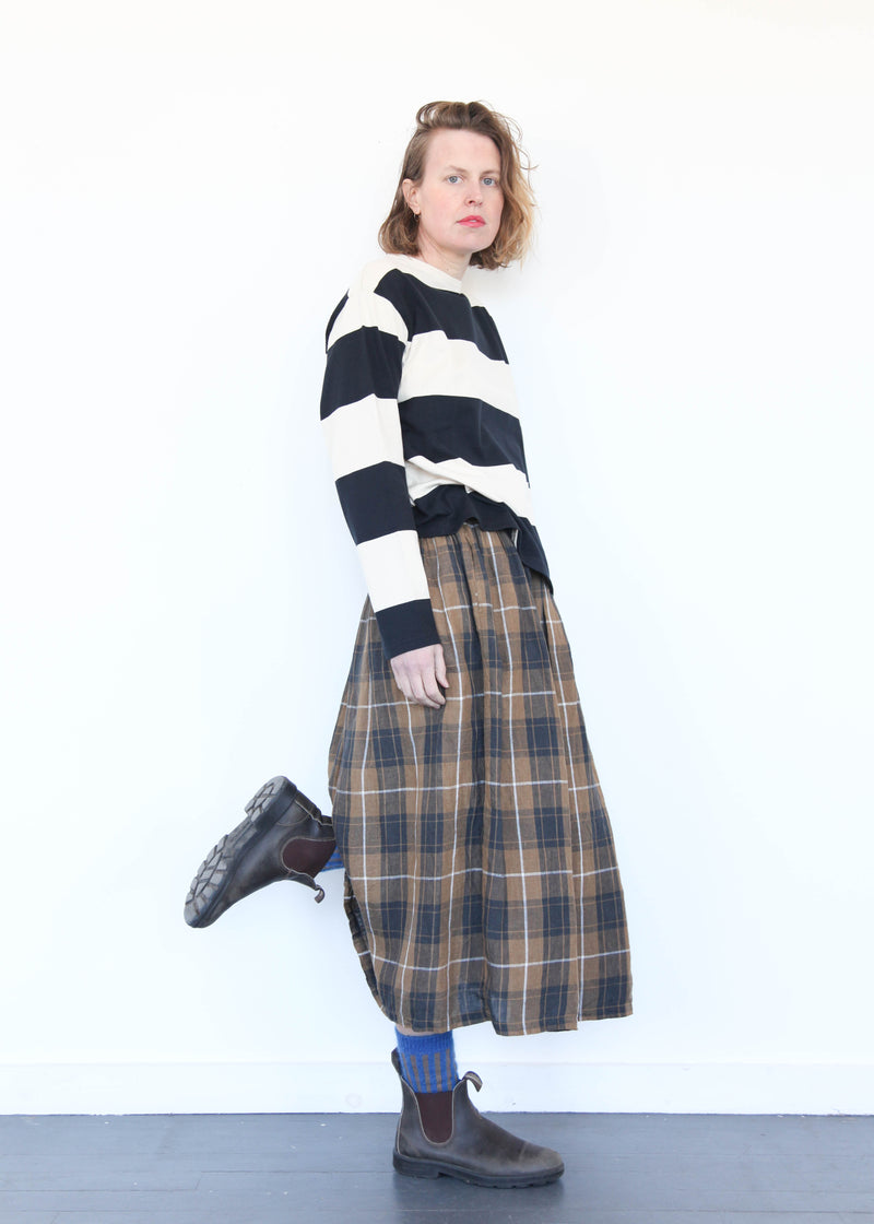 Linen Tartan Skirt - Brown