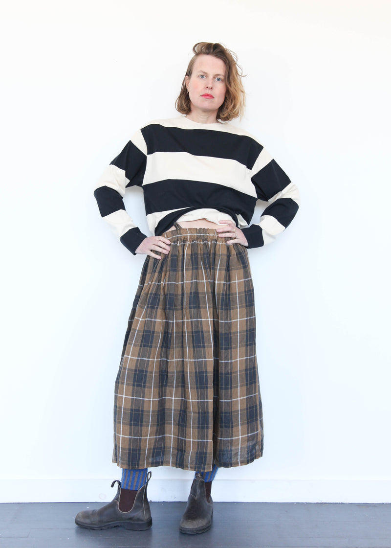 Linen Tartan Skirt - Brown