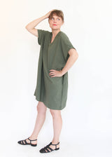 Oversized V-Neck Dress - Army