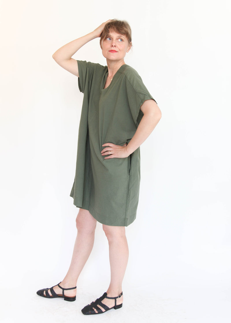 Oversized V-Neck Dress - Army