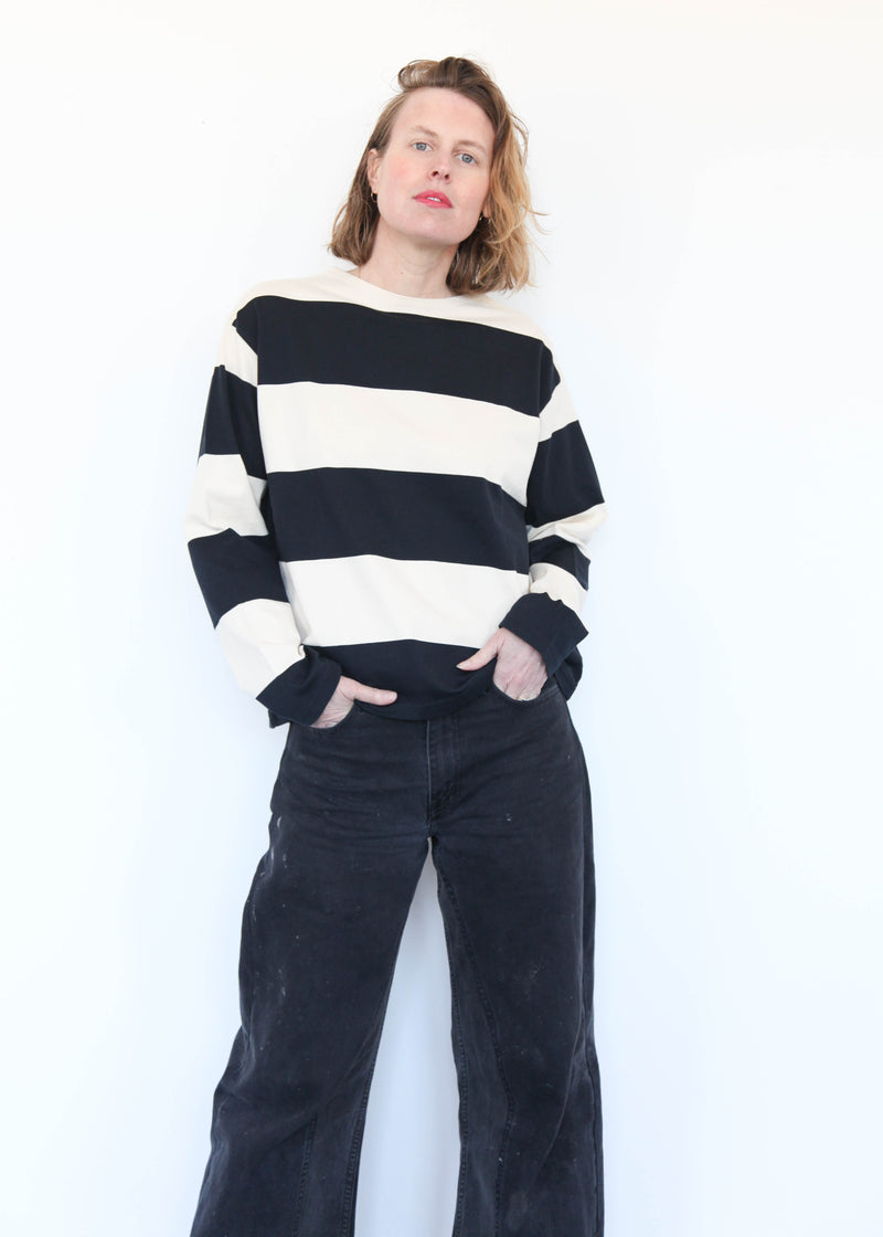 Striped Crew Neck - Beige/Black