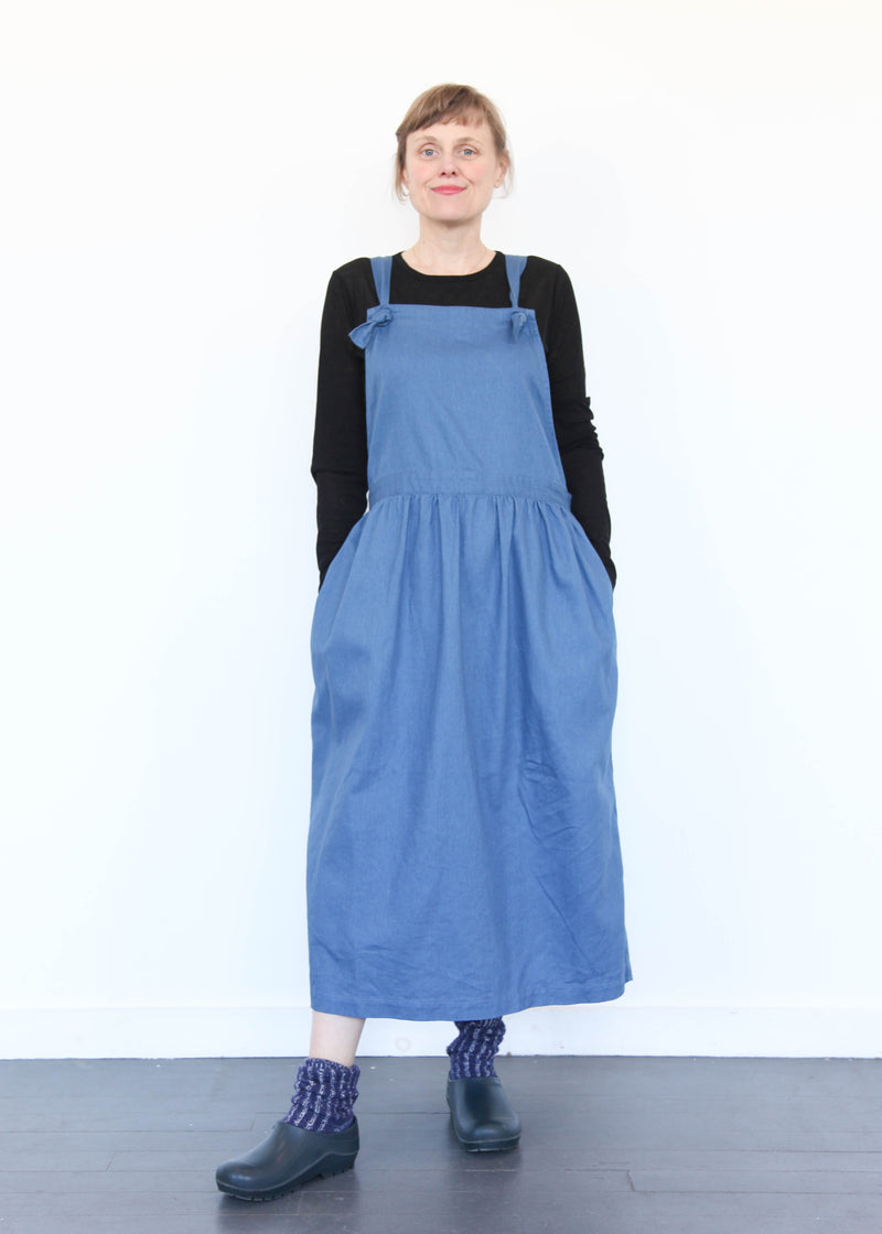 Cotton/Linen Vintage Twill Apron Dress - Blue