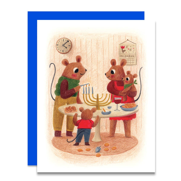 Hanukkah Mice Family Card – GLP x Yours, Roxanne (Box of 6)