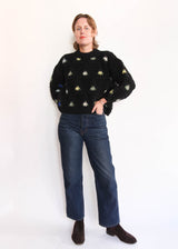 Hand Knit Pullover with Embroidery - Black
